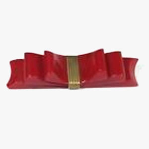 40's Vintage Carved Cherry Red Bakelite Bow Bar Pin 4" long